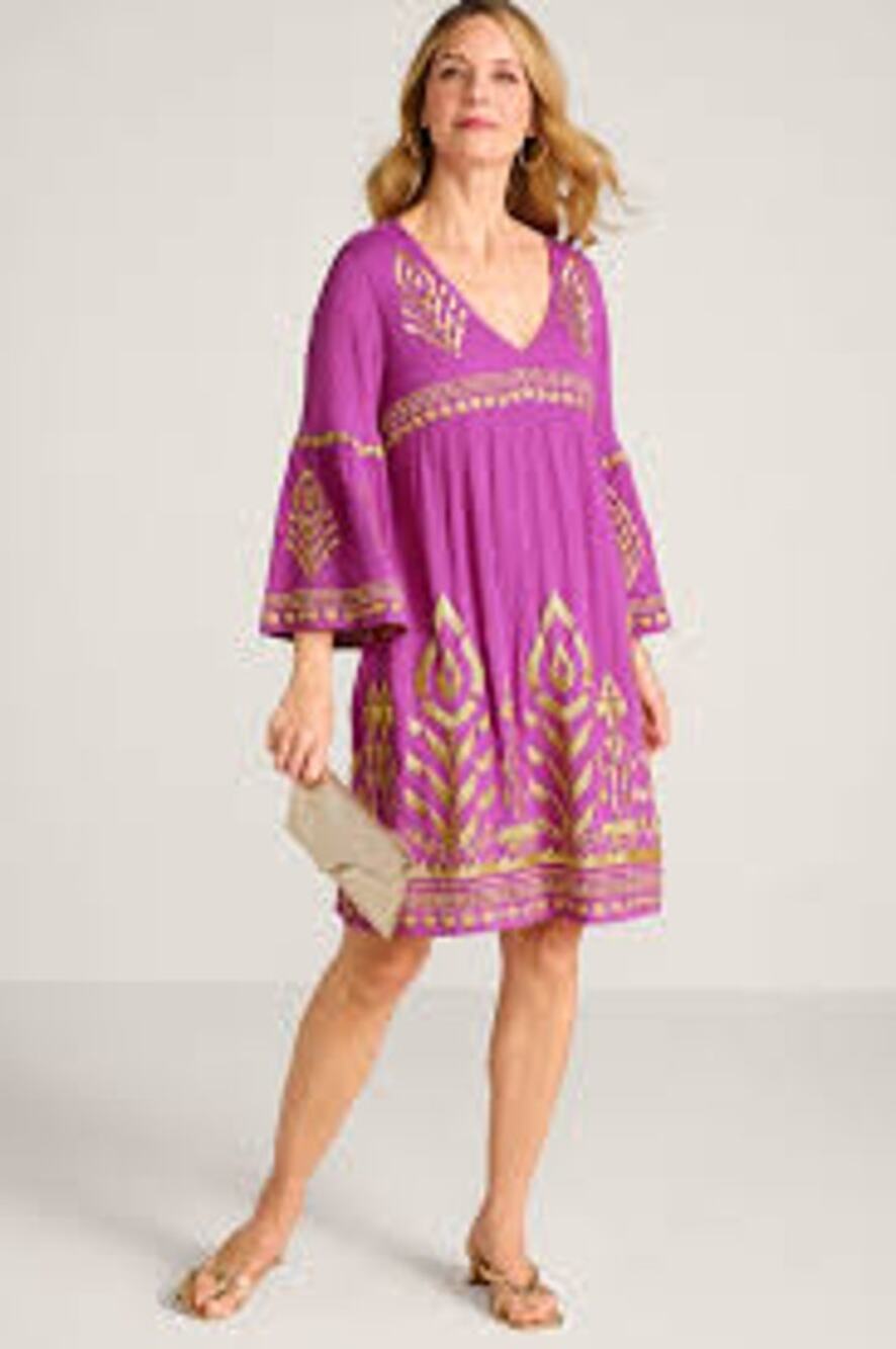Soft Surroundings Womens Zaneta Dress Bohemian Flowy Resort Embroidered Large